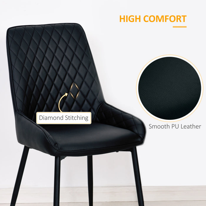 Aosom Homcom Modern Dining Chairs Set of 2, Pu Leather Kitchen Chairs with Metal Legs For Dining Room, Living Room in Black