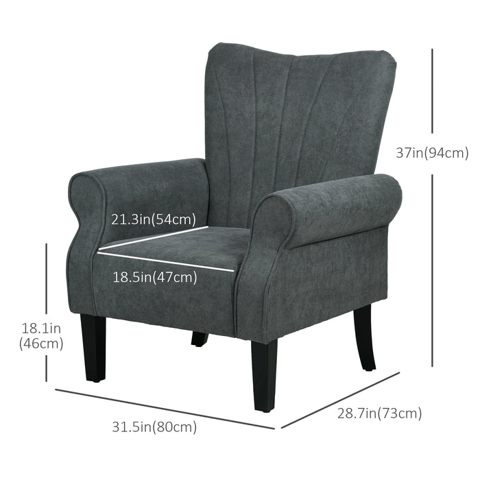 Aosom Homcom Fabric Armchair, Modern Accent Chair with Wood Legs For Living Room, Bedroom, Home offic in Dark Grey