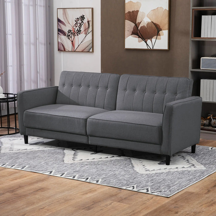 Aosom Homcom Convertible Bed with Couch, Buttonne Tufted Fabric Sofa Bed with Adjustable Back For Living Room in Charcoal Grey