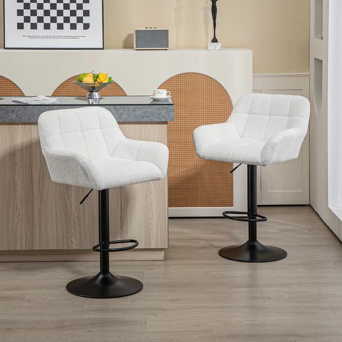 Aosom Homcom Swivel Barstools Set of 2 Adjustable Bar Stools with Footrest Armrests and Pu Leather Back For Dining Roo in Cream White