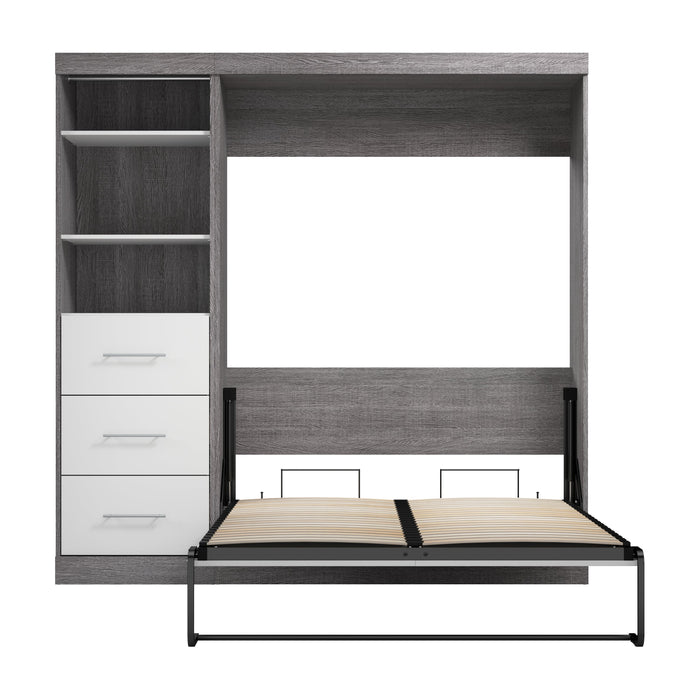 Modubox Nebula Full Murphy Bed and Closet Organizer with Drawers (84W) in Bark Grey & White