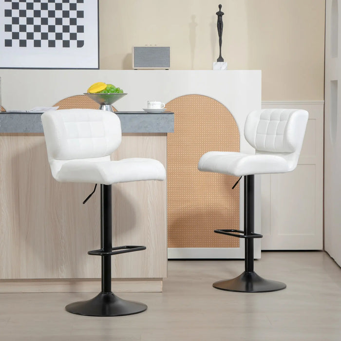 Aosom Homcom Swivel Pu Leather Barstools Set of 2 Adjustable Bar Stools with Footrest Back For Kitchen Counter Dining Room in White