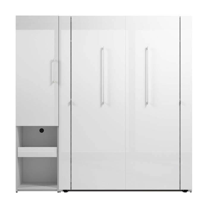 Modubox Avalon High Gloss Full Murphy Bed and Storage Cabinet with Pull-Out Shelf (81W) in High Gloss White