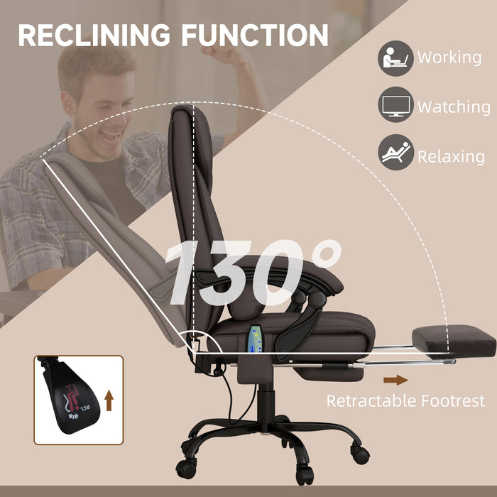 Aosom Vinsetto 6-Point Vibration Massage Chair in Height Adjustable Reclining Computer Chair with Retractable Footrest in Brown