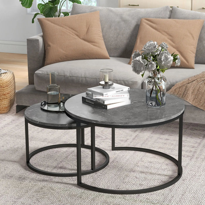 Aosom Homcom Modern Coffee Table Set of 2, Nesting Side Tables W/ Metal Base For Living Room Bedroom offic in Grey