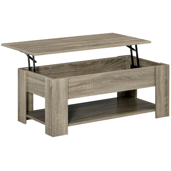 Aosom Homcom Lift Top Coffee Table with Hidden Storage Compartment and Open Shelf, Centre Table For Living Room in Grey