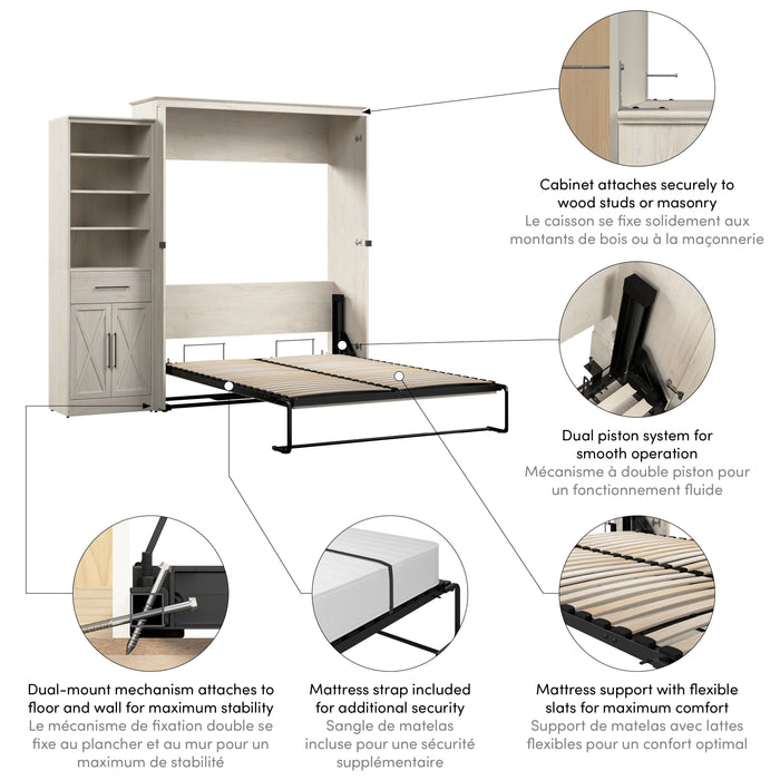 Modubox Key West 93W Queen Murphy Bed and Closet Organizer with Drawer and Doors (94W) in Linen White Oak