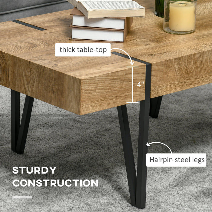 Aosom Homcom Rustic Coffee Table, Rectangle Nature Cocktail Table with Steel Hairpin Legs For Living Room