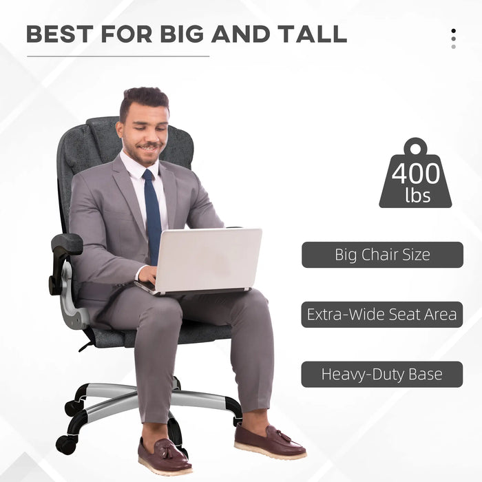 Aosom Vinsetto Heavy Duty Microfibre office Chair in Big and Tall Computer Chair with Flip-Up Arm in 400Lbs in Charcoal Grey