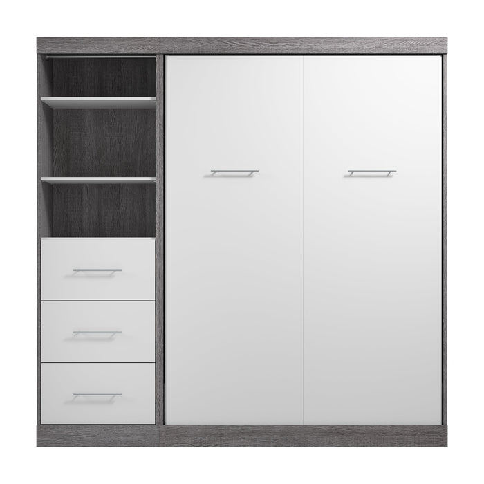 Modubox Nebula Full Murphy Bed and Closet Organizer with Drawers (84W) in Bark Grey & White