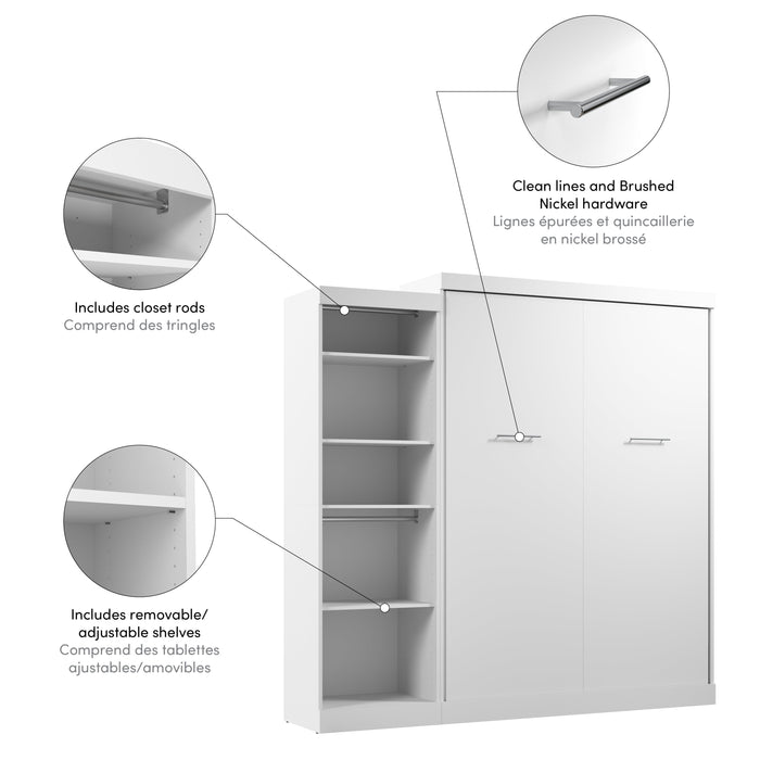 Modubox Nebula Queen Murphy Bed with Closet Organizer (90W) in White