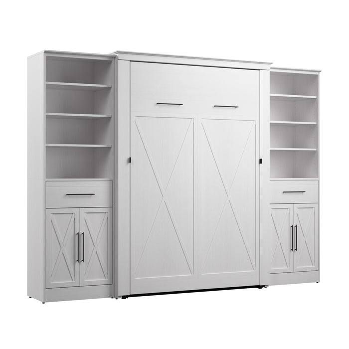 Modubox Key West 111W Full Murphy Bed and Closet Organizers with Doors and Drawers (113W) in Pure White Oak