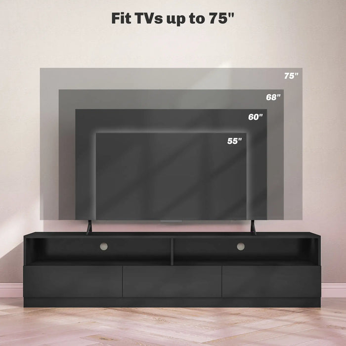 Aosom mcom Led Lighted Tv Stand For Tvs Up To 75", Modern Tv Cabinet with Storage Drawers For Living Room in High Gloss Black