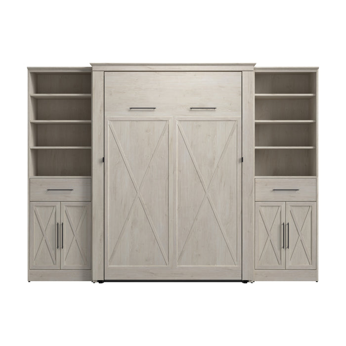 Modubox Key West 111W Full Murphy Bed and Closet Organizers with Doors and Drawers (113W) in Linen White Oak