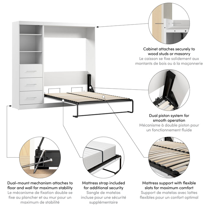 Modubox Nebula Full Murphy Bed and Closet Organizer with Drawers (84W) in White