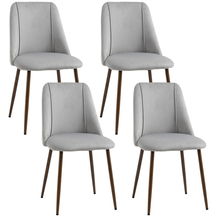 Aosom Homcom Upholstered Dining Chairs Set of 4, Velvet Accent Chair with Back and Wood-Grain Steel Leg For Kitch in Grey, Brown Wood Grain