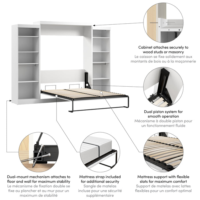 Modubox Nebula Queen Murphy Bed with 2 Closet Organizers (115W) in White