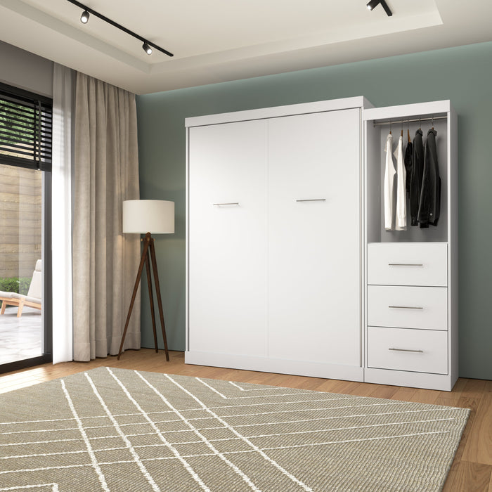 Modubox Nebula Queen Murphy Bed and Closet Organizer with Drawers (90W) in White