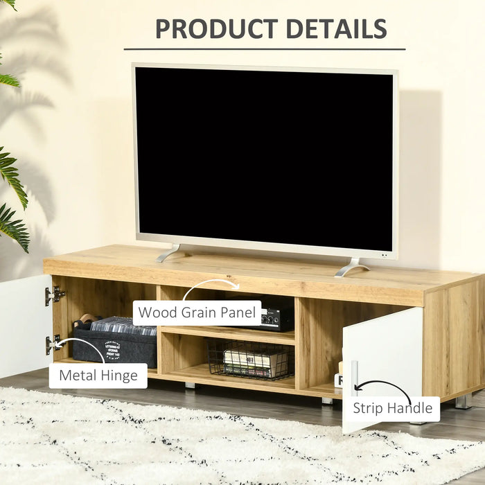 Aosom Homcom Modern Tv Stand For Tvs Up To 63 inches, Tv Cabinet with Storage Shelves and Cable Holes For Living Room Bedroom, Oak and White