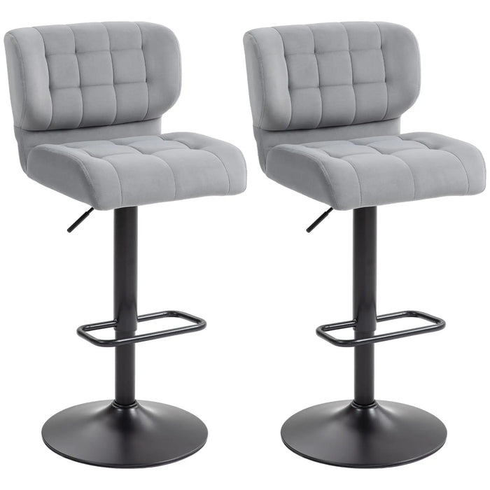 Aosom Homcom Swivel Pu Leather Barstools Set of 2 Adjustable Bar Stools with Footrest Back For Kitchen Counter Dining Room in Grey