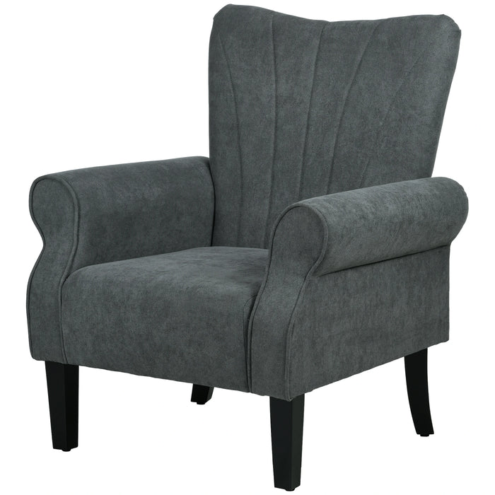 Aosom Homcom Fabric Armchair, Modern Accent Chair with Wood Legs For Living Room, Bedroom, Home offic in Dark Grey