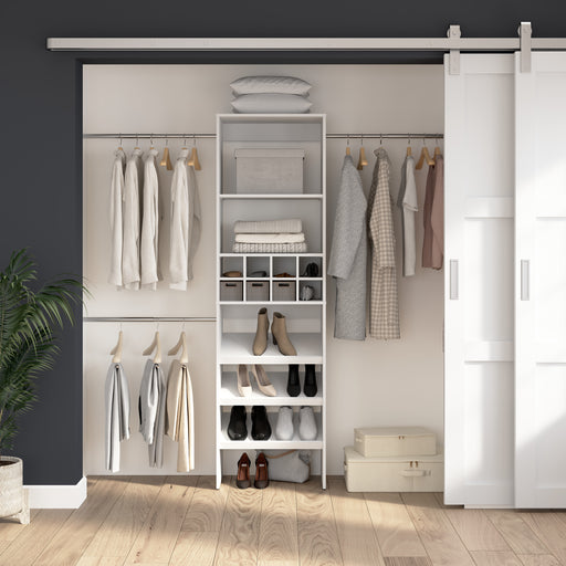 Modubox Carina Closet 24W Closet Organizer with Shoe Shelves in Clothing Rods and Cubbies in White