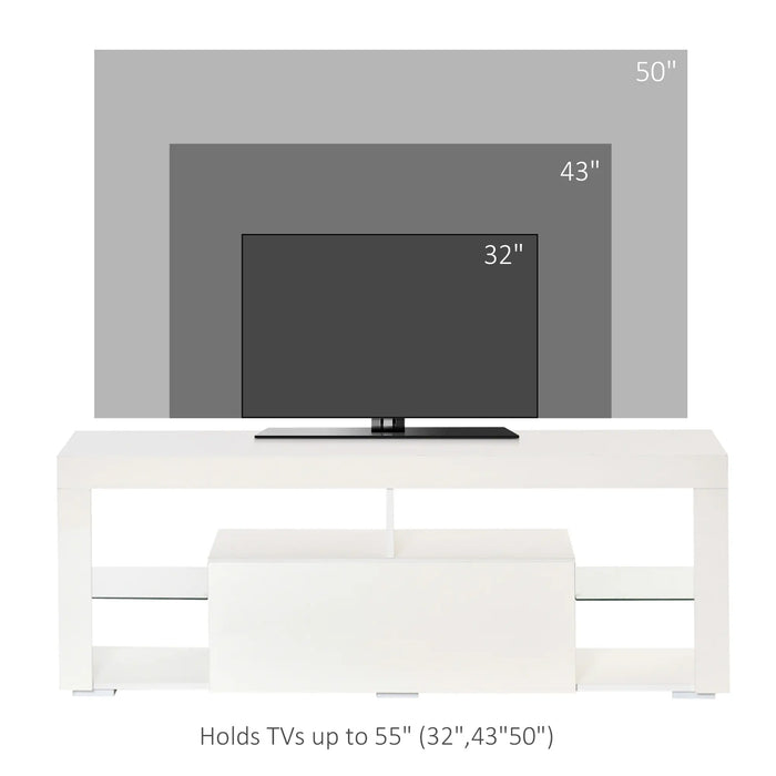 Aosom Homcom Tv Stand For Tvs Up To 60", Tv Unit with Led Lights, Storage Shelves and Cupboards, 53.9" X 13.8" X 16.5",  in White