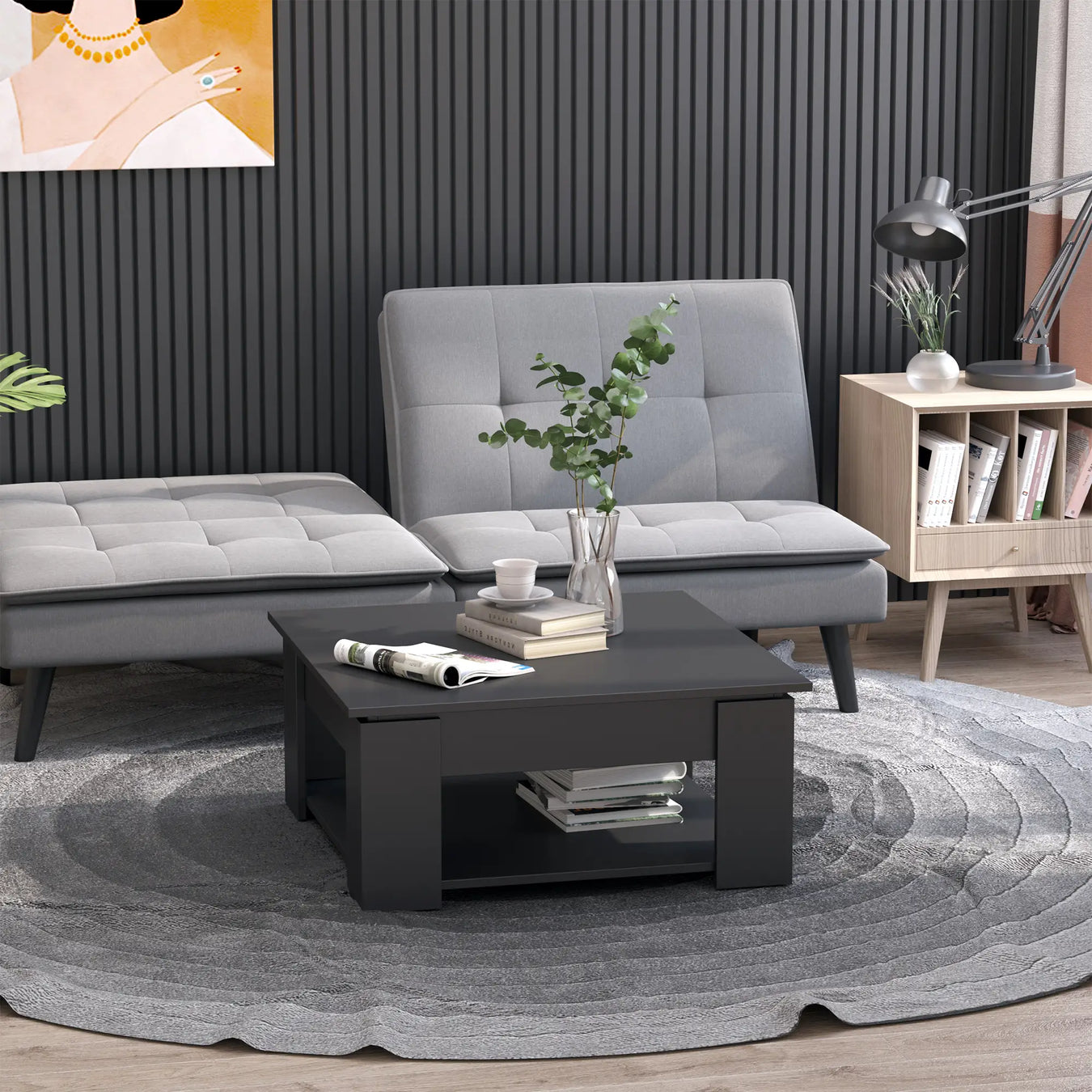 Aosom Homcom 2 Tier Simple Modern Coffee Table Bottom Shelf Living Room in Black