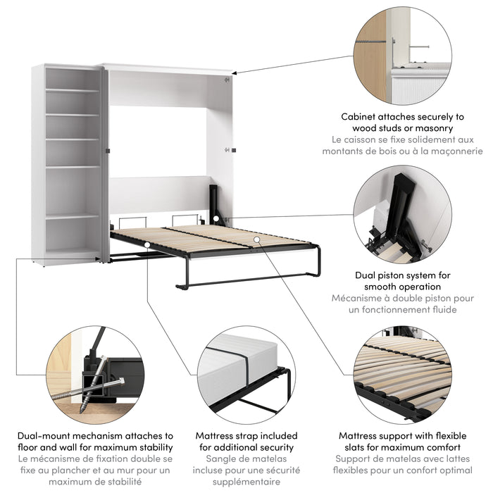 Modubox Key West 87W Full Murphy Bed with Closet Organizer (88W) in Pure White Oak