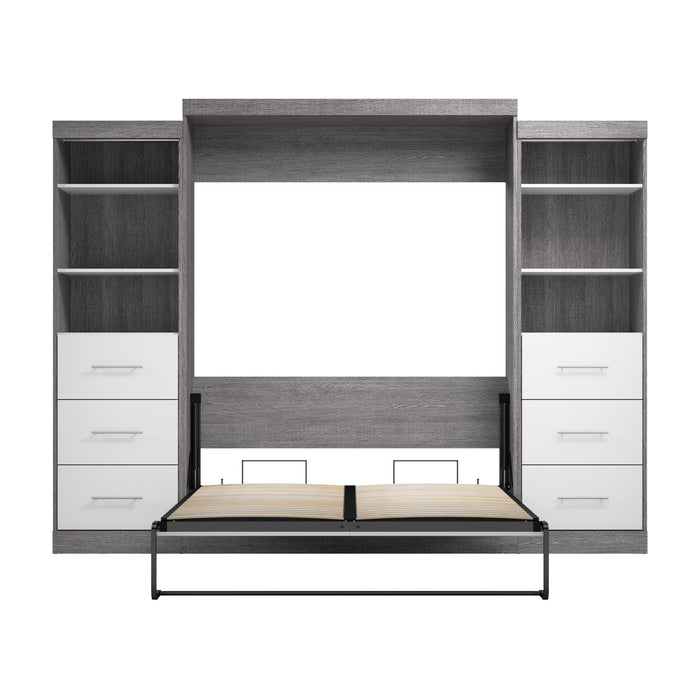 Modubox Nebula Queen Murphy Bed and 2 Closet Organizers with Drawers (115W) in Bark Grey & White