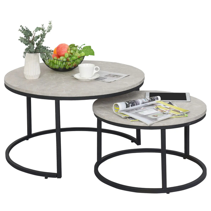 Aosom Homcom Modern Coffee Table Set of 2, Nesting Side Tables W/ Metal Base For Living Room Bedroom offic in Cement Grey