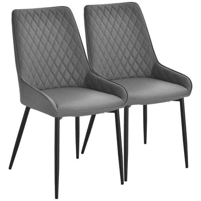 Aosom Homcom Modern Dining Chairs Set of 2, Pu Leather Kitchen Chairs with Metal Legs For Dining Room, Living Room in Grey