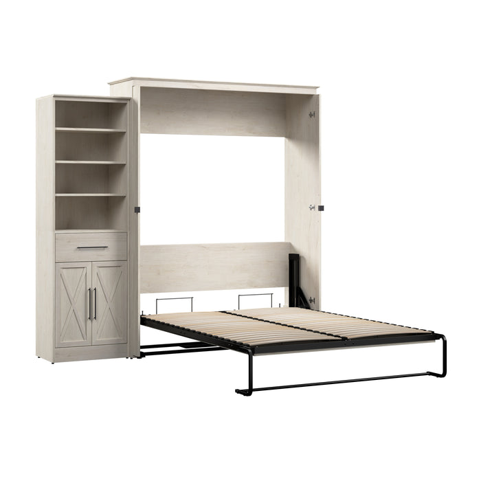 Modubox Key West 93W Queen Murphy Bed and Closet Organizer with Drawer and Doors (94W) in Linen White Oak