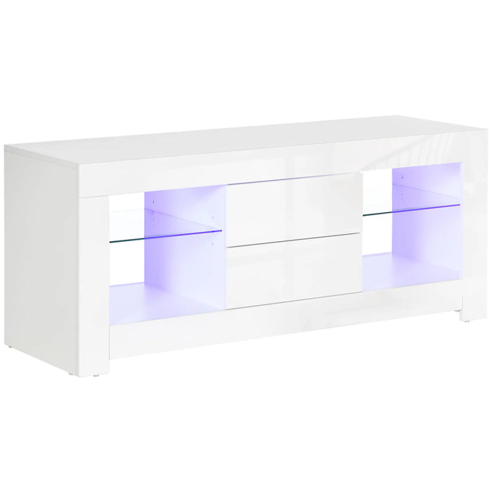 Aosom mcom Tv Stand For Tvs Up To 60", Tv Unit with Led Lights, Storage Shelves and Cupboards, 53.9" X 13.8" X 16.5", in High Gloss White