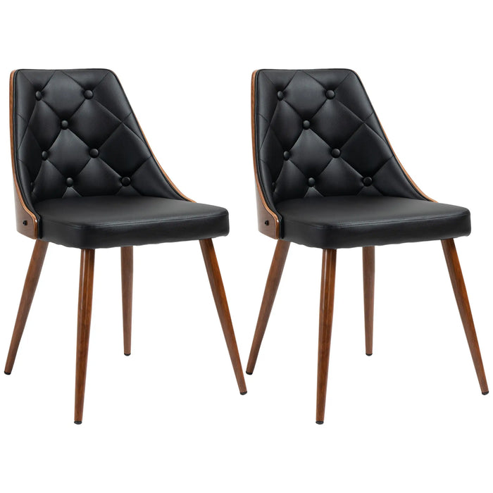 Aosom Homcom Dining Chairs Set of 2, Tufted Kitchen Chairs, Pu Leather Upholstered Seats and Steel Legs For Dining Room, Grey in Black, Walnut Brown