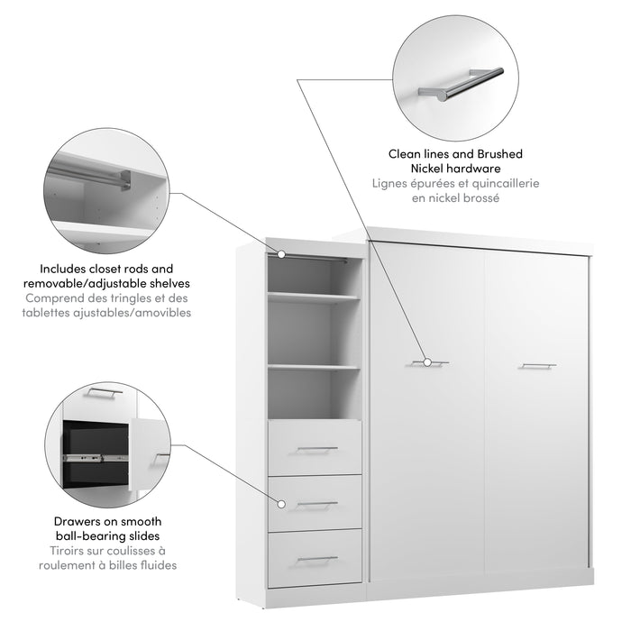 Modubox Nebula Queen Murphy Bed and Closet Organizer with Drawers (90W) in White