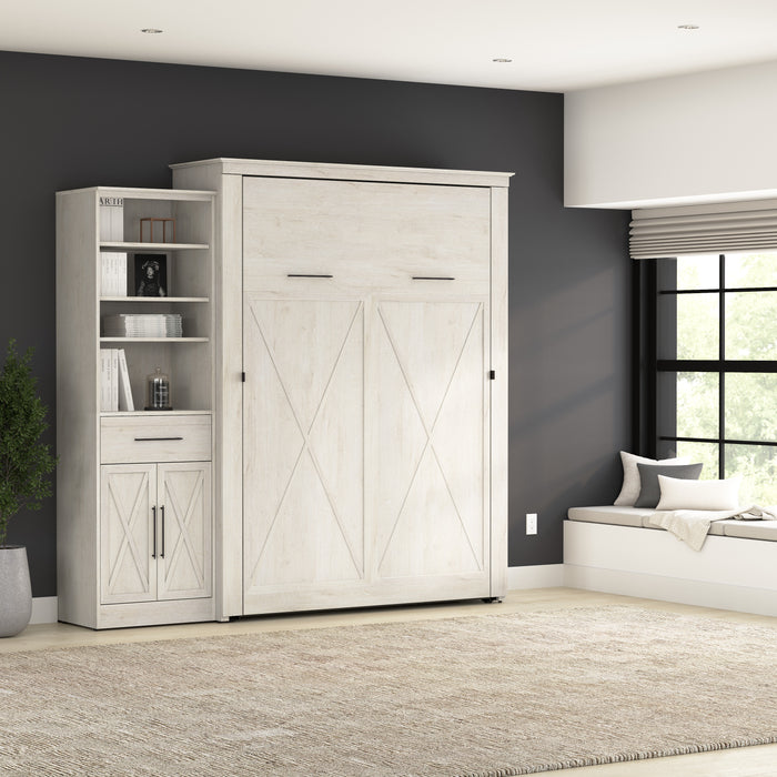 Modubox Key West 93W Queen Murphy Bed and Closet Organizer with Drawer and Doors (94W) in Linen White Oak