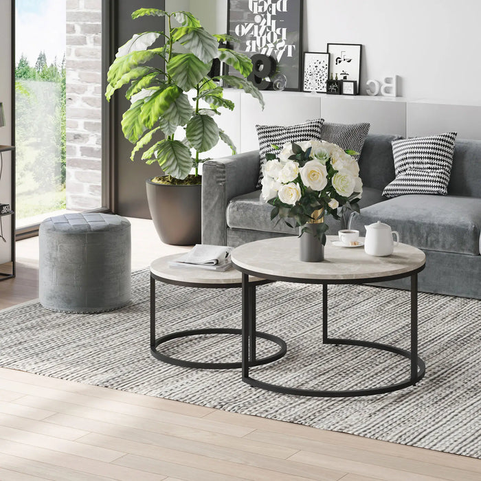 Aosom Homcom Modern Coffee Table Set of 2, Nesting Side Tables W/ Metal Base For Living Room Bedroom offic in Cement Grey