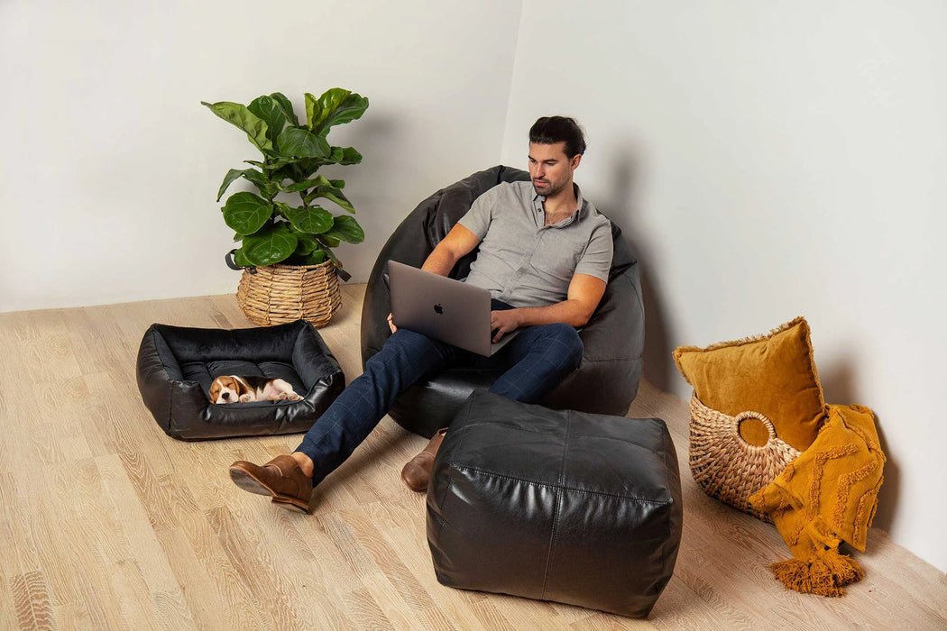 The Footsie Vegan Leather Bean Bag Ottoman in Black