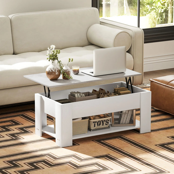 Aosom Homcom Lift Top Coffee Table with Hidden Storage Compartment and Open Shelf, Centre Table For Living Room in White