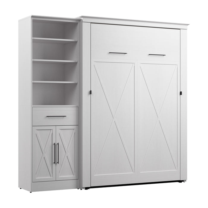 Modubox Key West 87W Full Murphy Bed and Closet Organizer with Drawer and Doors (88W) in Pure White Oak