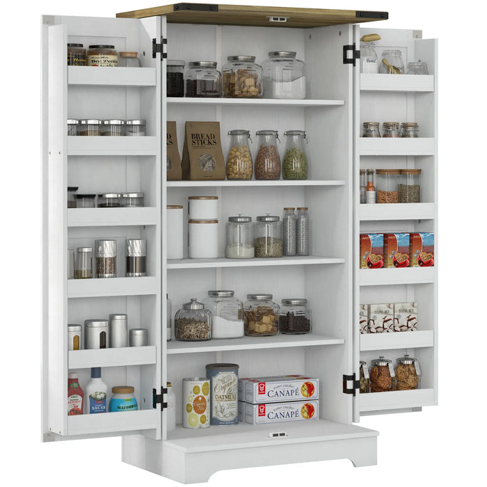 Aosom Homcom Farmhouse Kitchen Pantry Storage Cabinet, Kitchen Pantry Cabinet with Doors and Adjustable Shelves, Cream White