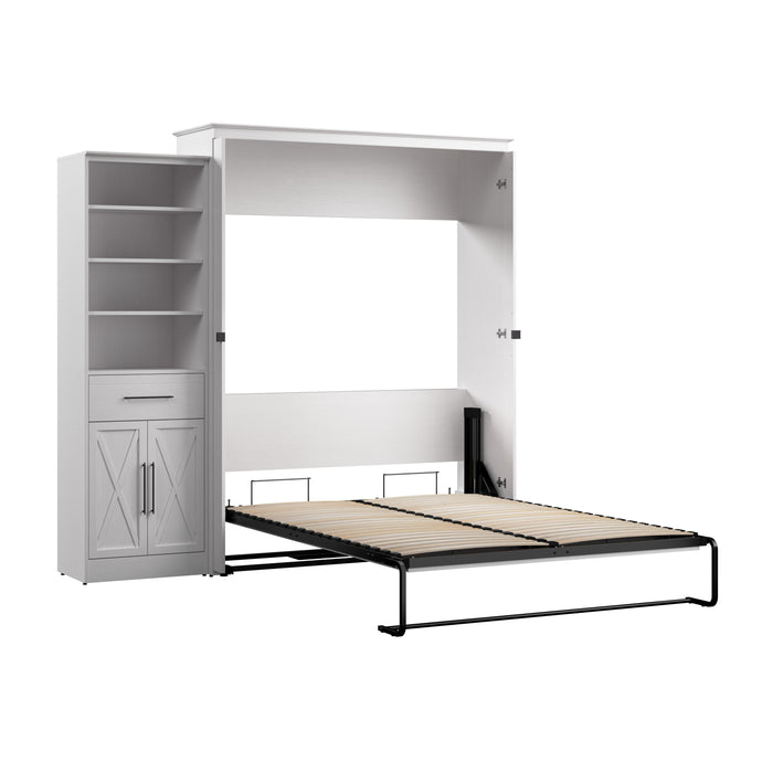 Modubox Key West 93W Queen Murphy Bed and Closet Organizer with Drawer and Doors (94W) in Pure White Oak