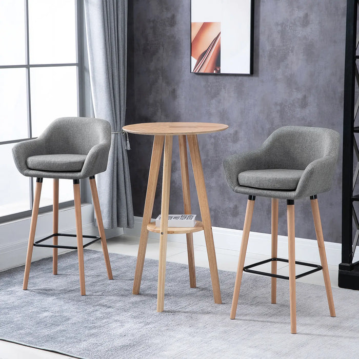 Aosom Homcom Modern Bar Stools Set of 2, 31.5" Barstools with Linen Fabric and Solid Wood Legs, Backrest and Footrest, Dining Room Kitchen Count in Grey