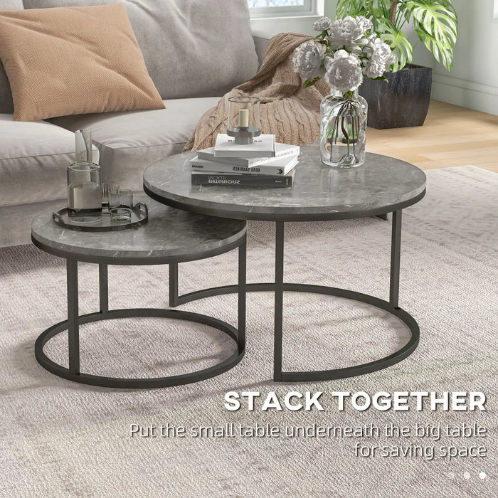 Aosom Homcom Modern Coffee Table Set of 2, Nesting Side Tables W/ Metal Base For Living Room Bedroom offic in Grey