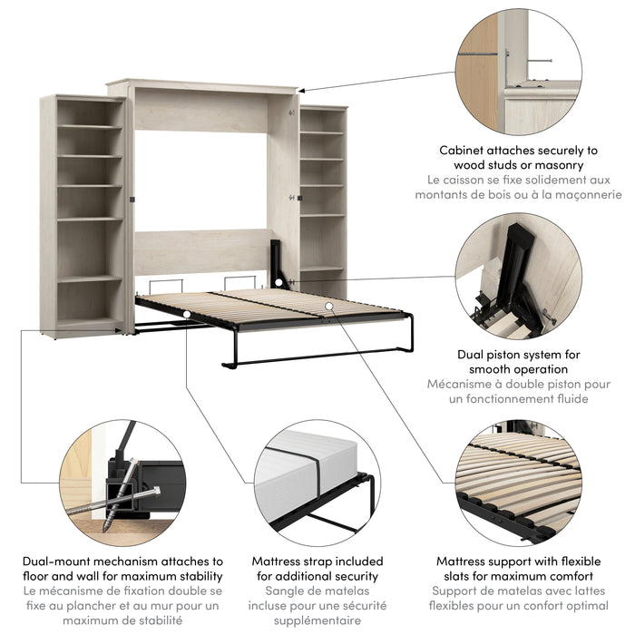 Modubox Key West 117W Queen Murphy Bed with Closet Organizers (119W) in Linen White Oak