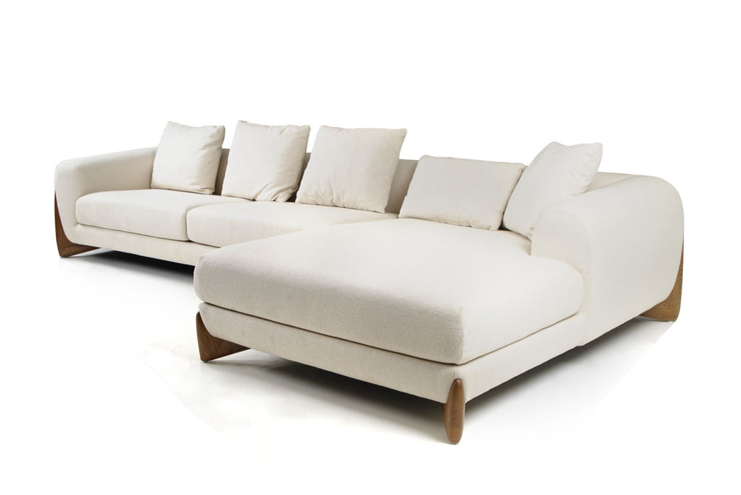 VIG Furnitur Modrest Fleury - Contemporary Cream Fabric and Walnut Laf Sectional Sofa