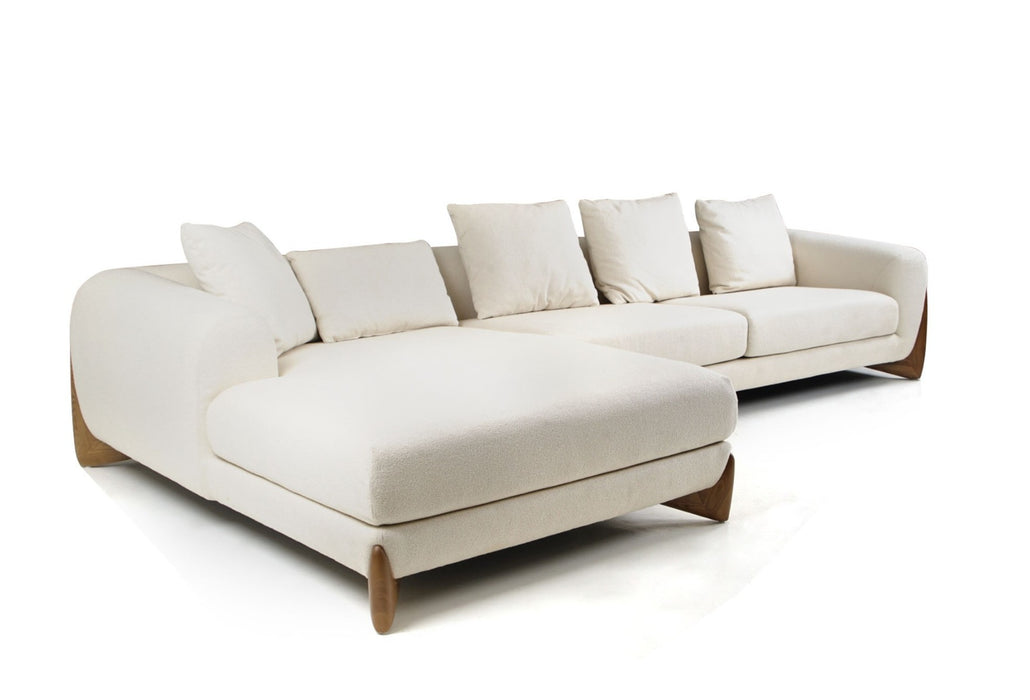 VIG Furnitur Modrest Fleury - Contemporary Cream Fabric and Walnut Laf Sectional Sofa