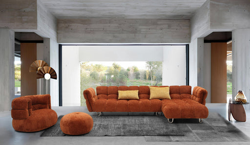 VIG Furnitur Divani Casa Jacinda - Modern Burnt Fabric Left Facing Sectional Sofa + 2 Yellow Pillows in Orange