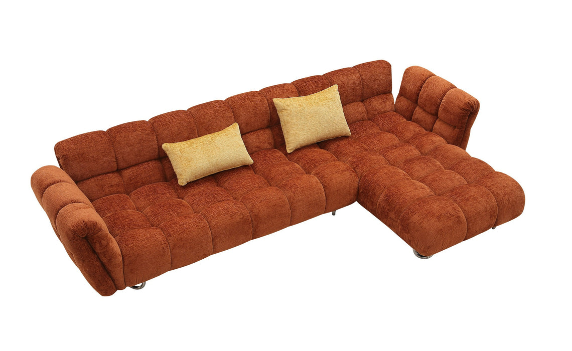 VIG Furnitur Divani Casa Jacinda - Modern Burnt Fabric Left Facing Sectional Sofa + 2 Yellow Pillows in Orange